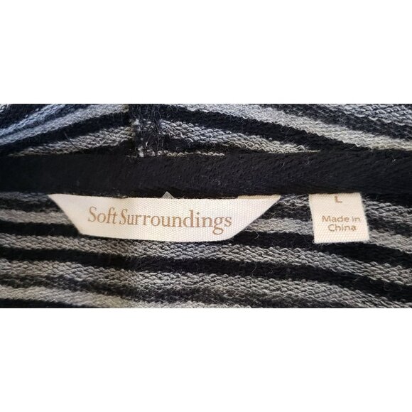 Soft Surroundings Size L Gray & Black Stripe Tunic Cowl Neck Roll tag sleeve - Picture 6 of 8